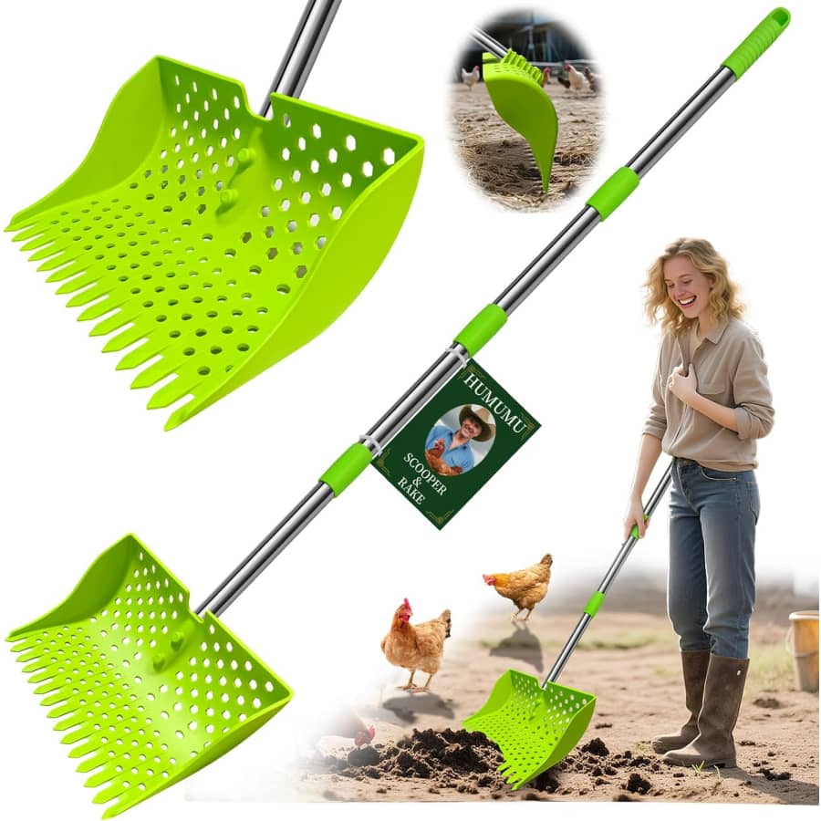 12" 2-in-1 Chicken Poop Scooper & Rake: $22