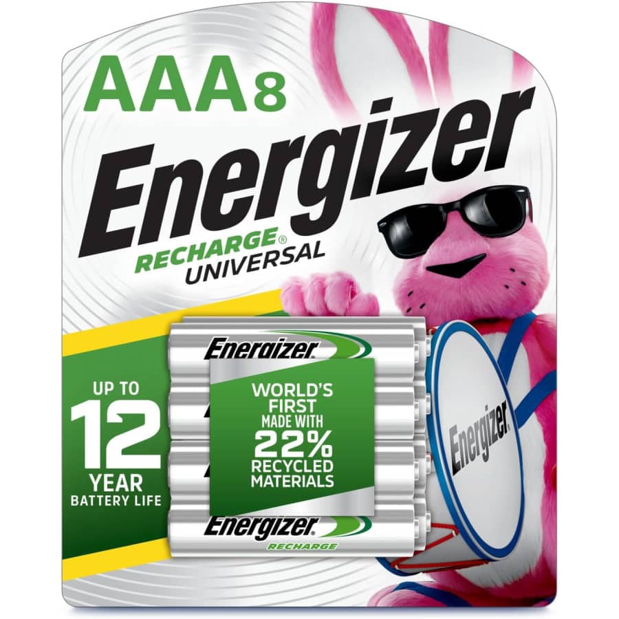 Energizer Recharge Universal Rechargeable AAA Batteries 8-Pack: $12 w/ Sub & Save Energizer Recharge Universal Rechargeable AAA Batteries 8-Pack: $12 w/ Sub & Save