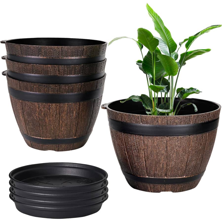 7.6" Whiskey Barrel Planter 4-Pack: $15 7.6" Whiskey Barrel Planter 4-Pack: $15