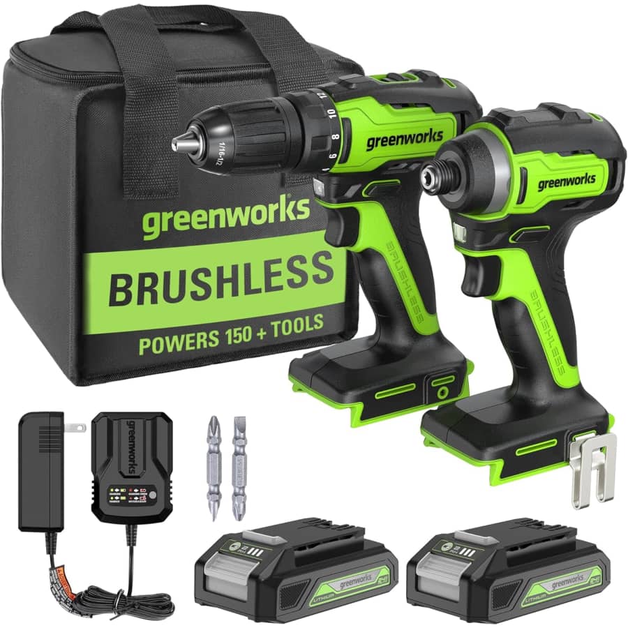 Greenworks 24V MAX Cordless Brushless Drill & Impact Driver Combo Kit: $100