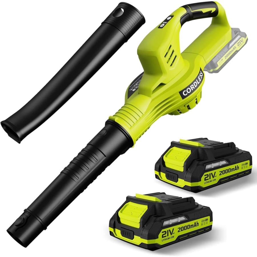 21V Cordless Leaf Blower with Charger and Two Batteries: $63 21V Cordless Leaf Blower with Charger and Two Batteries: $63