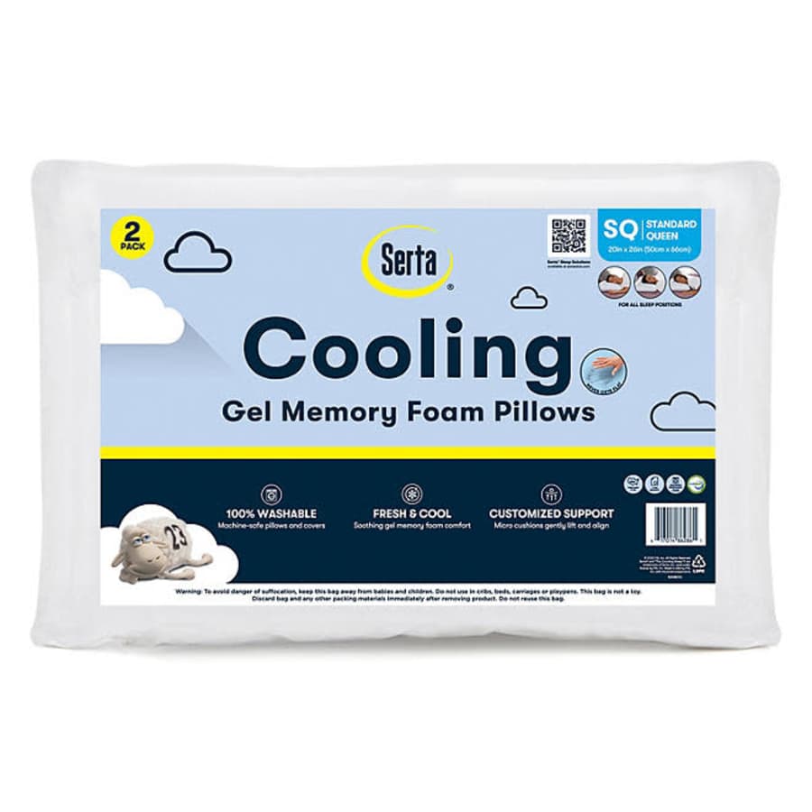 Serta Gel Memory Foam Cooling Pillow 2-Pack: $9.98