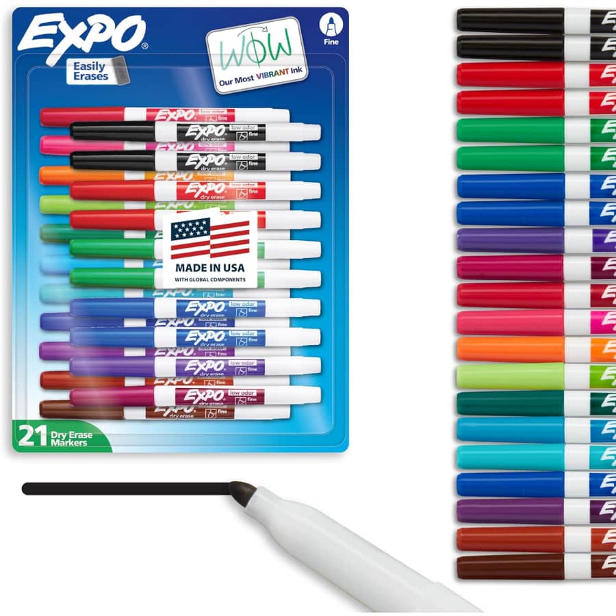 EXPO Low Odor Fine Tip Dry Erase Markers 21-Pack: $11.67 EXPO Low Odor Fine Tip Dry Erase Markers 21-Pack: $11.67
