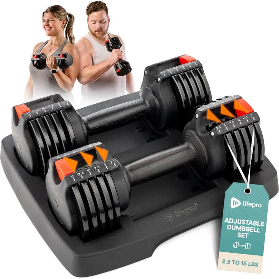 LifePro 15-lbs. 6-in-1 Adjustable Dumbbells: $100