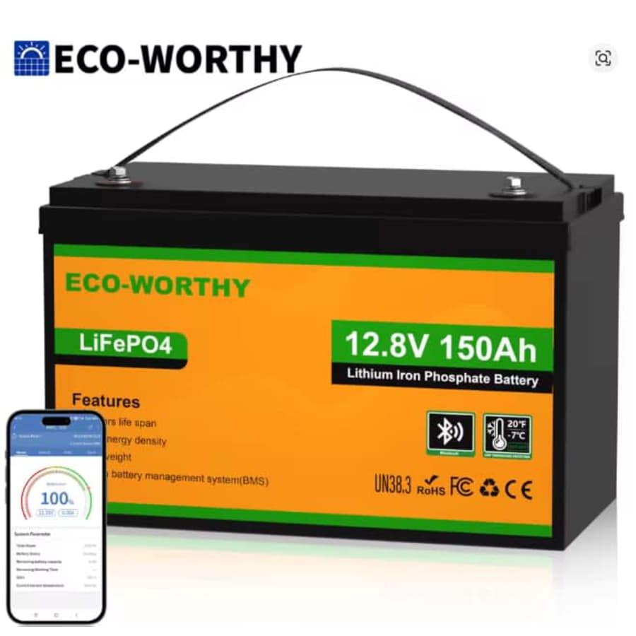 Eco-Worthy 12V 150Ah Bluetooth LiFePO4 Lithium Battery: $132.03