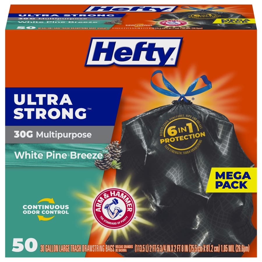 Hefty Ultra Strong 30-Gallon Trash Bags 50-Count: $9.49 w/ Prime + Sub & Save Hefty Ultra Strong 30-Gallon Trash Bags 50-Count: $9.49 w/ Prime + Sub & Save