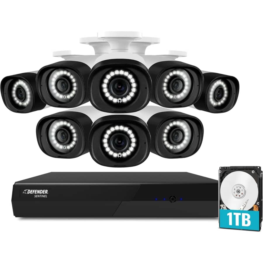 Defender Sentinel 4K UHD Wired PoE 8-Camera Security Camera System: $360 Defender Sentinel 4K UHD Wired PoE 8-Camera Security Camera System: $360