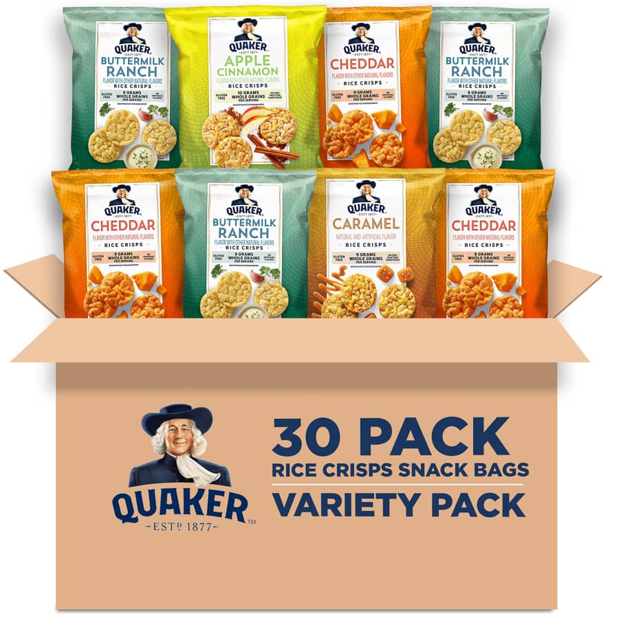 Quaker Rice Crisps Sweet & Savory Variety, 30 Single Serve Bags: $16