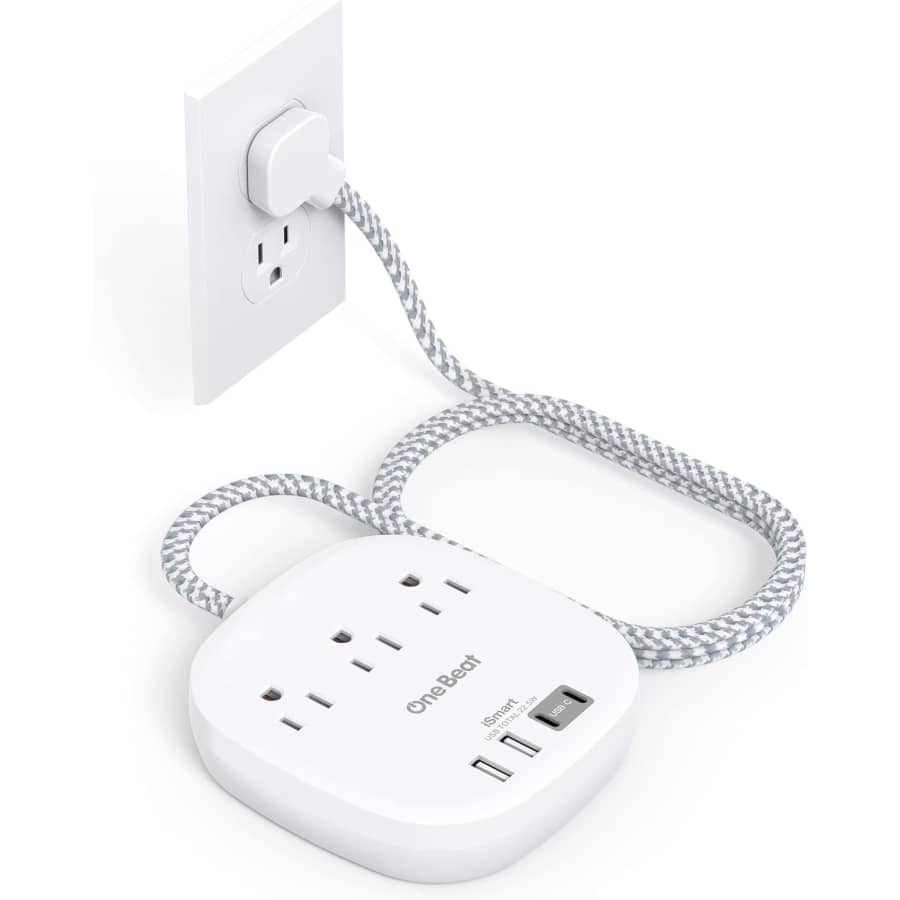 One Beat Flat Plug Power Strip w/ Braided Cord: $9.99