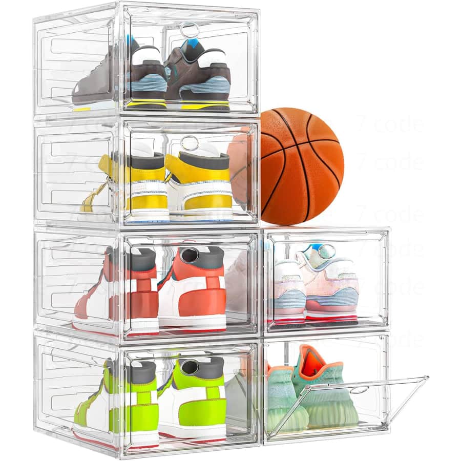 Stackable Clear Shoe Boxes with Magnetic Door 6-Pack: $36
