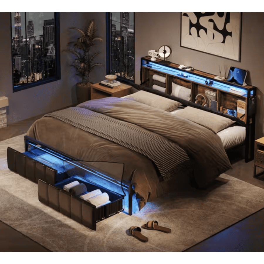 Bestier King Platform Bed with Charge Station and LED: $299 Bestier King Platform Bed with Charge Station and LED: $299