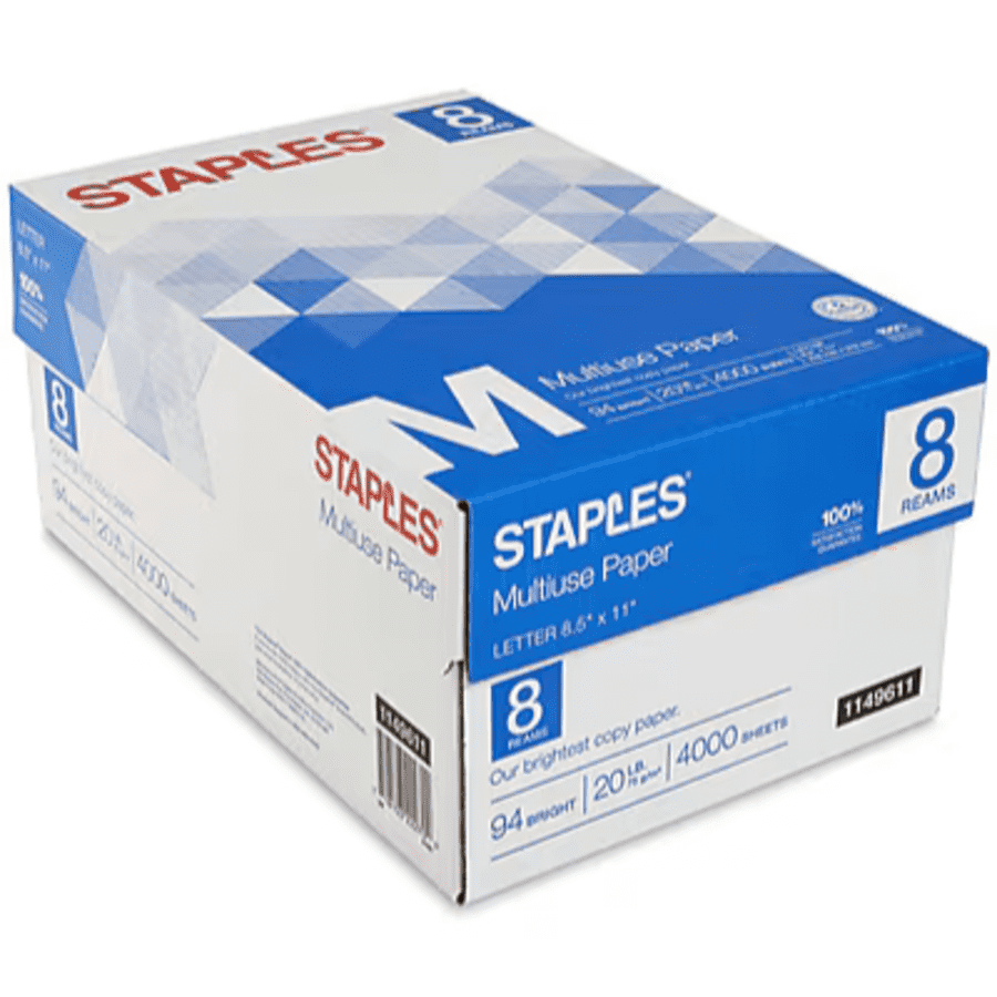 Staples 8.5" x 11" Multiuse Copy Paper 4,000-Sheet Carton: $40 Staples 8.5" x 11" Multiuse Copy Paper 4,000-Sheet Carton: $40