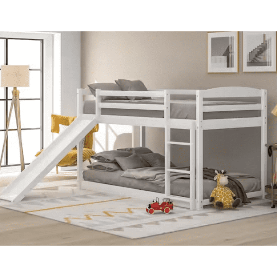Harper & Bright Designs Twin Bunk Bed with Slide and Ladder: $355