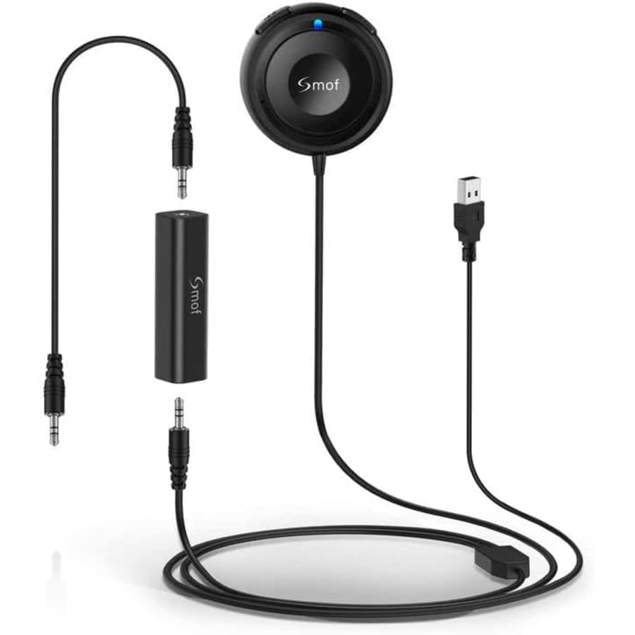 Smof Bluetooth Car Kit with AUX Bluetooth Adapter and Ground Loop Noise Isolator: $17