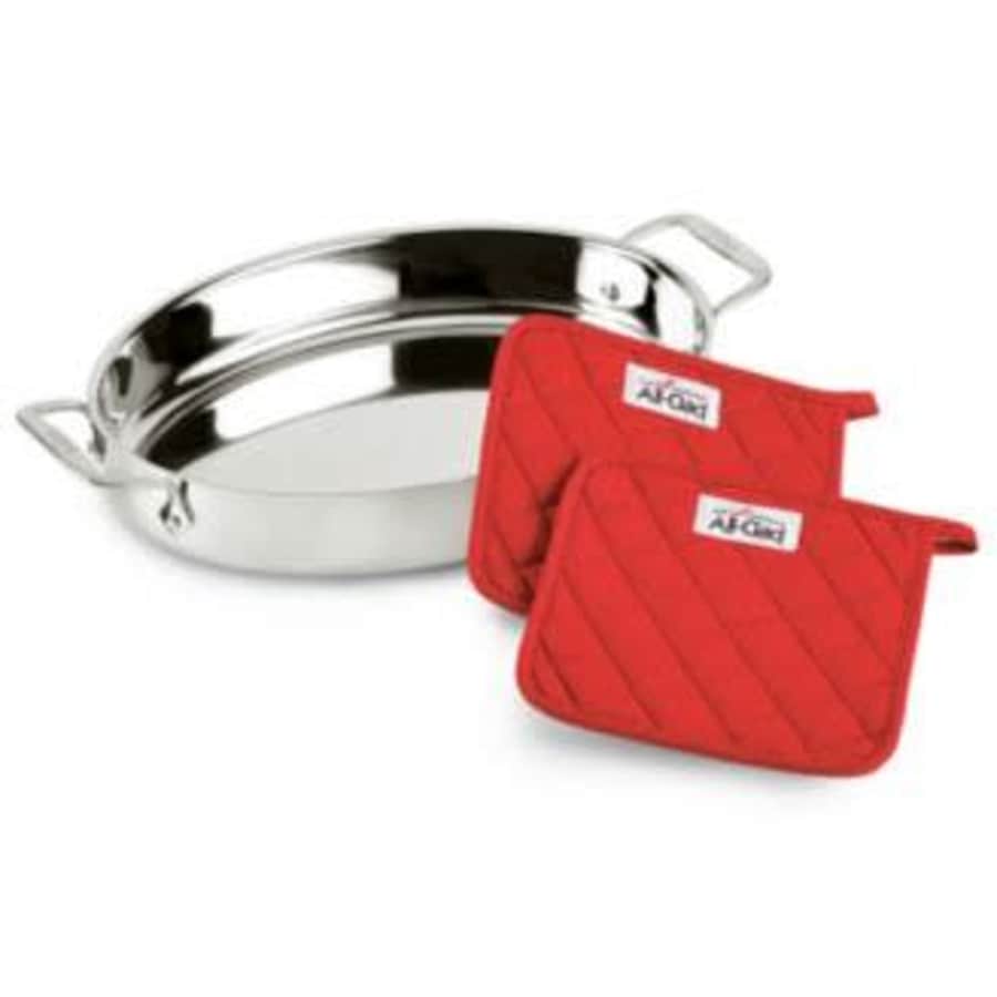 All-Clad Stainless Steel 15" Oval Baker and Pot Holder Set: $39 All-Clad Stainless Steel 15" Oval Baker and Pot Holder Set: $39