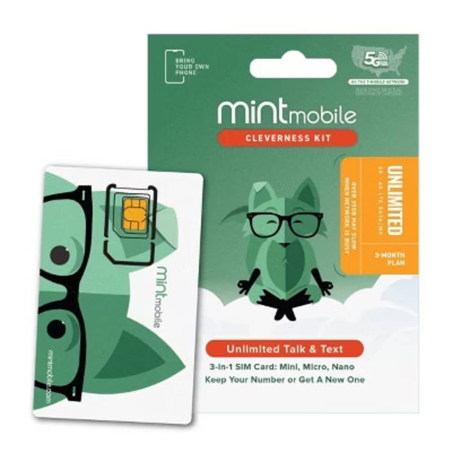 Mint Mobile 3-Month Unlimited Plan SIM Kit: $47