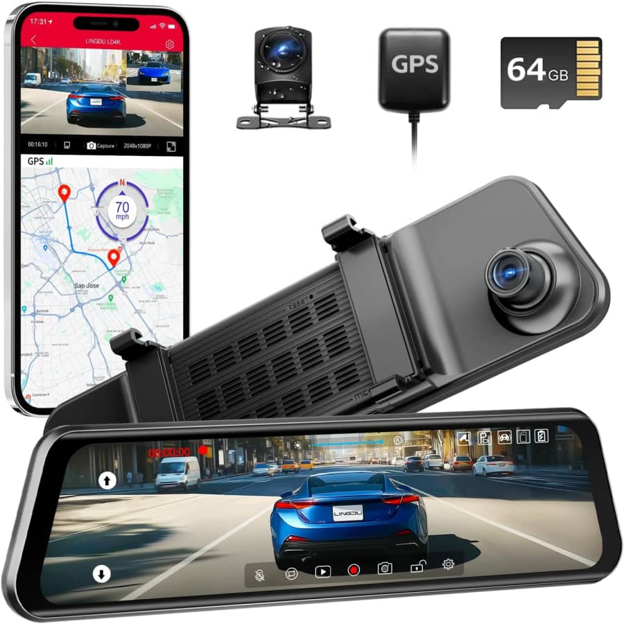 Lingdu 12" 4K UHD Front & Rear Mirror Dash Cam: $64.99 Lingdu 12" 4K UHD Front & Rear Mirror Dash Cam: $64.99