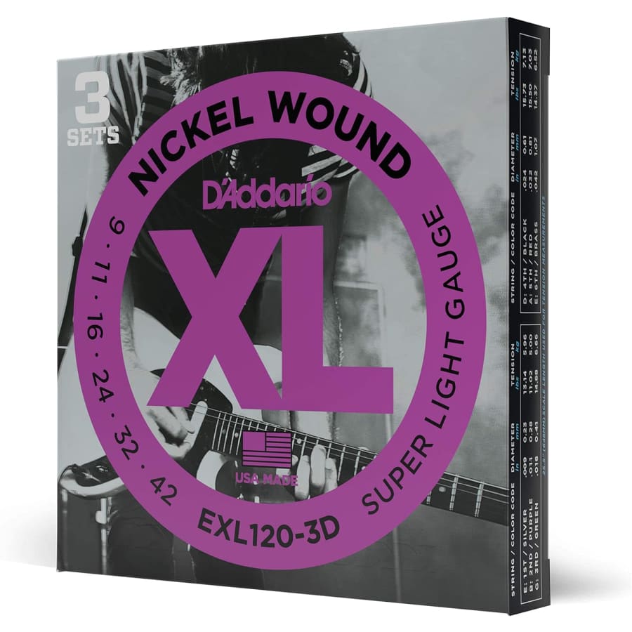 D'Addario XL Super Light Electric Guitar Strings 3-Pack: $11