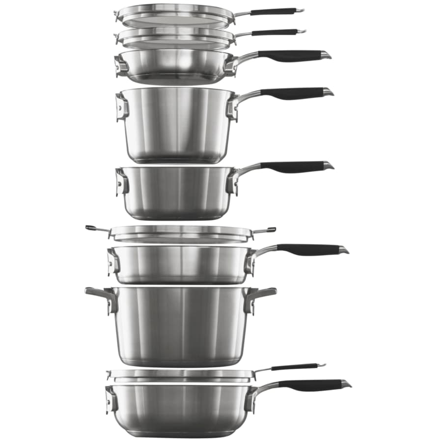 Calphalon Select 10-Piece Space-Saving Stainless Steel Cookware Set: $150