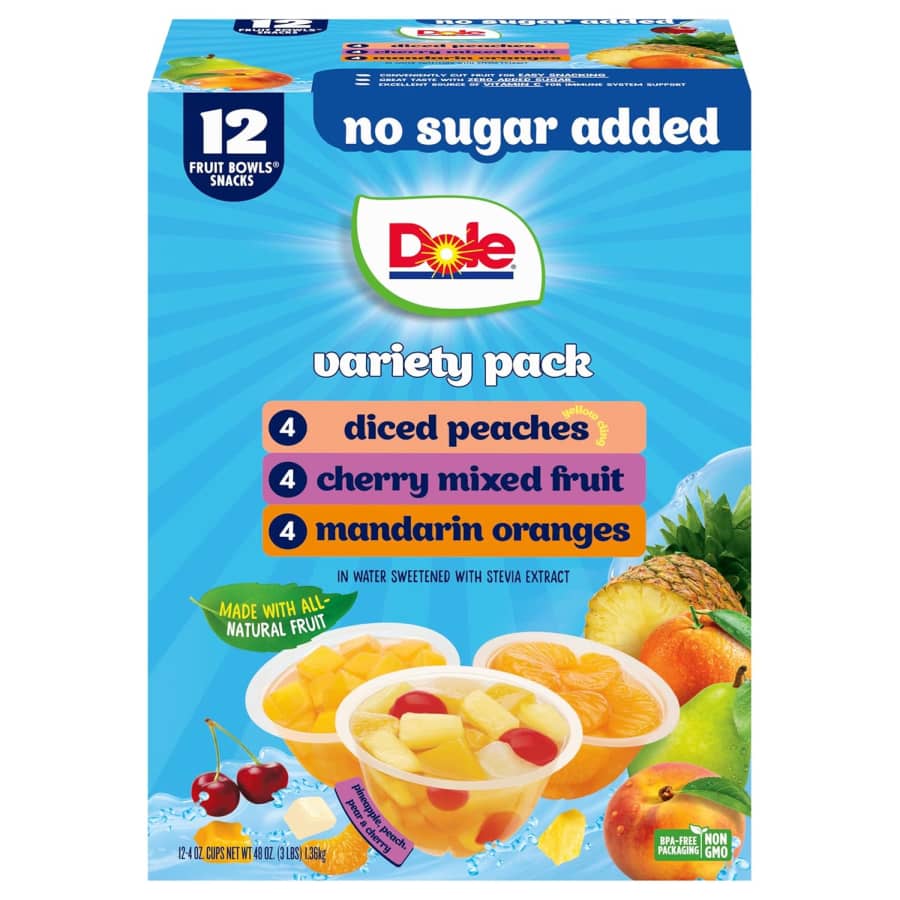 Dole 4-oz. No Sugar Added Diced Fruit Variety 12-Pack: $5.94 w/ Subscribe & Save