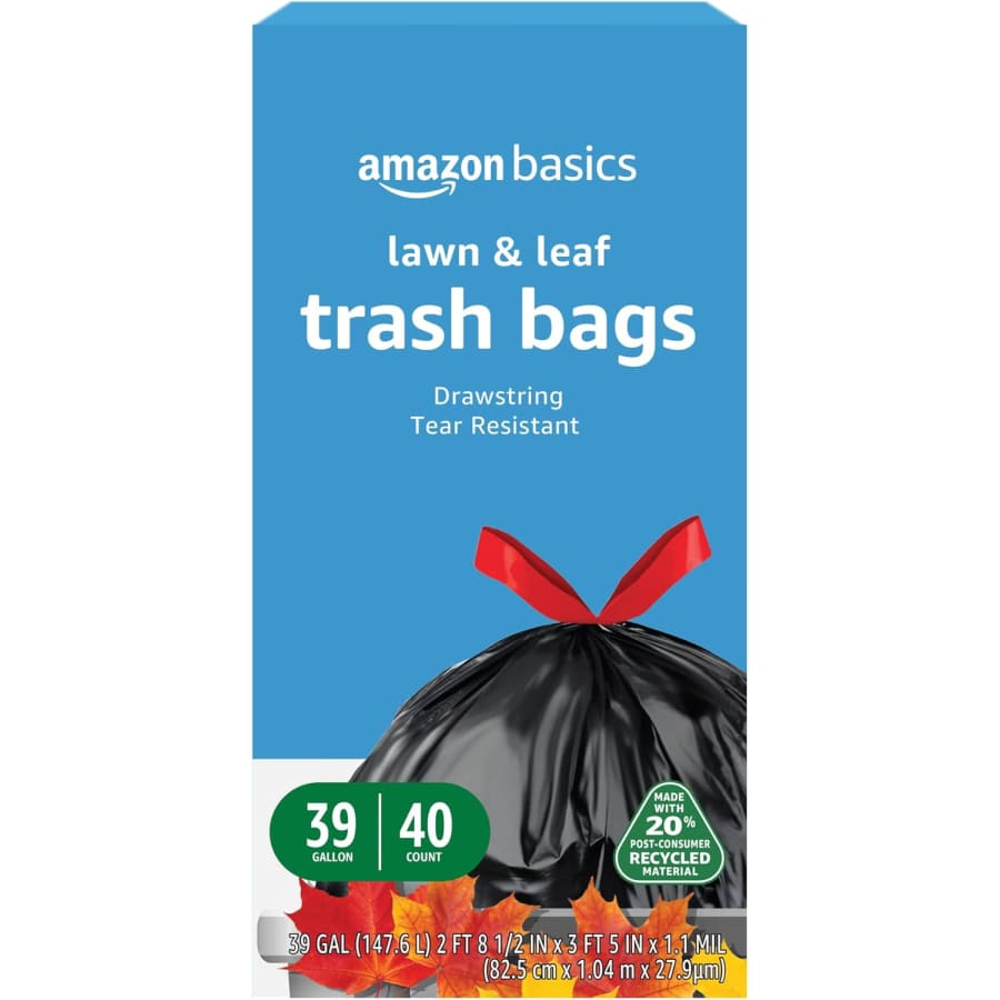 Amazon Basics 39-Gallon Lawn & Leaf Heavy Duty Drawstring Trash Bags 40-Pack: $10 w/ Subscribe & Save Amazon Basics 39-Gallon Lawn & Leaf Heavy Duty Drawstring Trash Bags 40-Pack: $10 w/ Subscribe & Save
