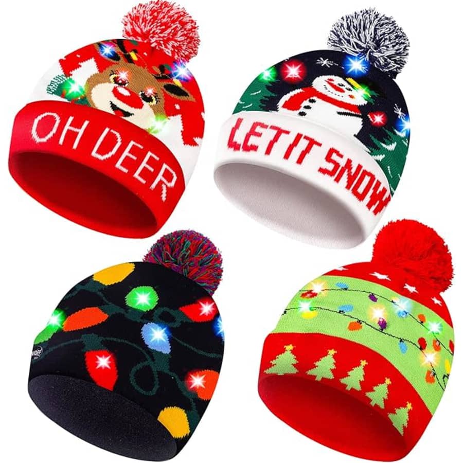 Christmas LED Knitted Beanie Hat 4-Pack: $18 Christmas LED Knitted Beanie Hat 4-Pack: $18
