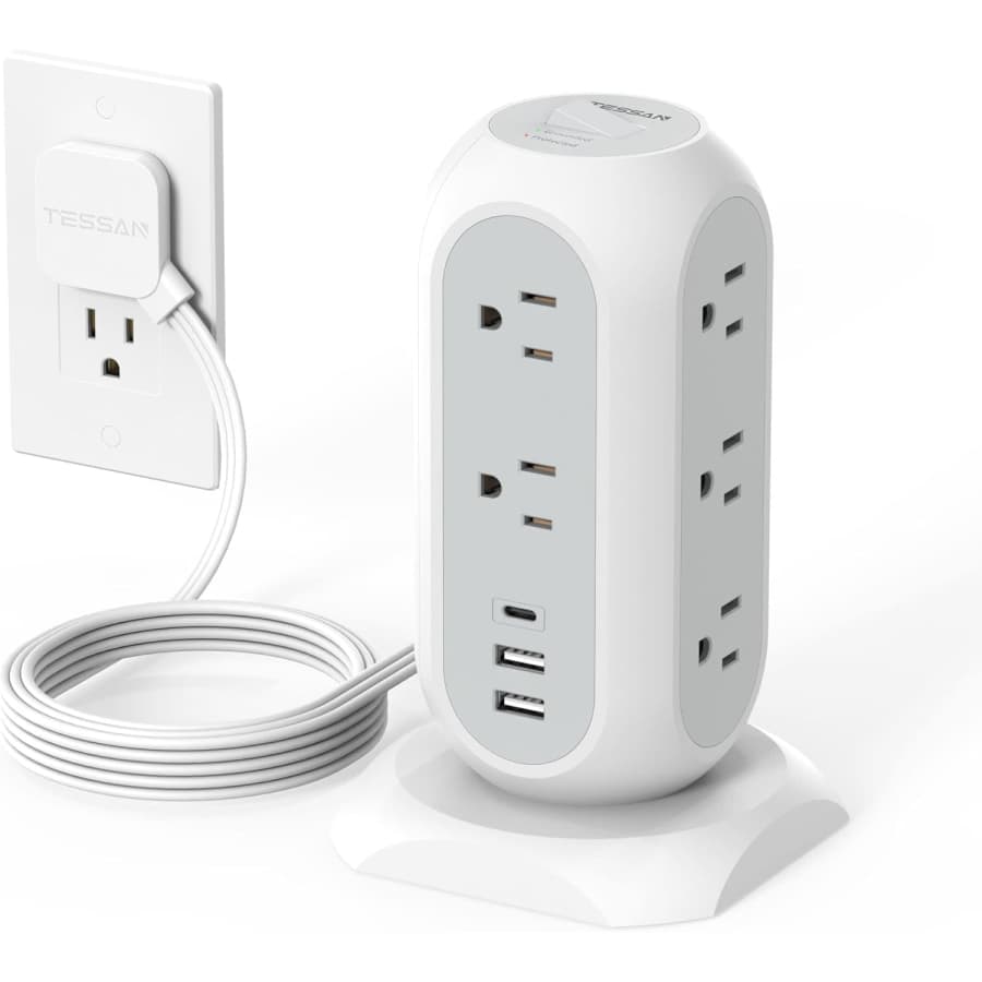 Tessan 14-in-1 Power Strip Tower with USB Ports: $24