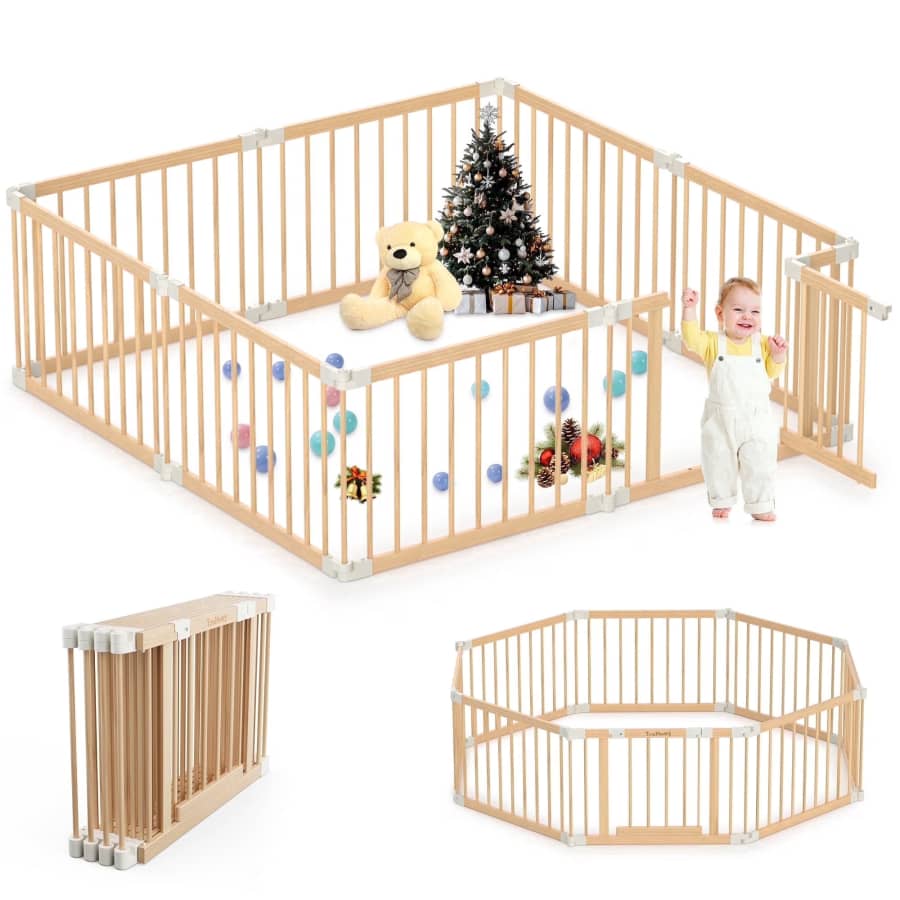 TouHeart 69"x69"x24" Wooden Playpen for Baby & Toddlers: $189.99