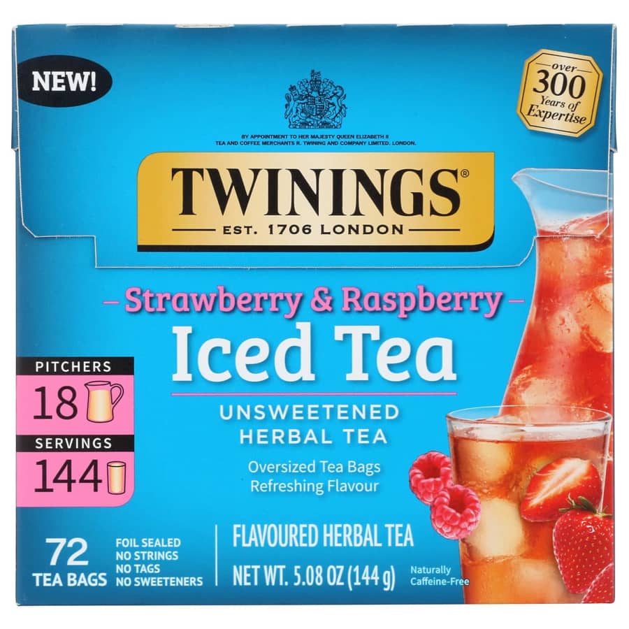 Twinings Strawberry & Raspberry Herbal Iced Tea Bags 72-Pack: $3