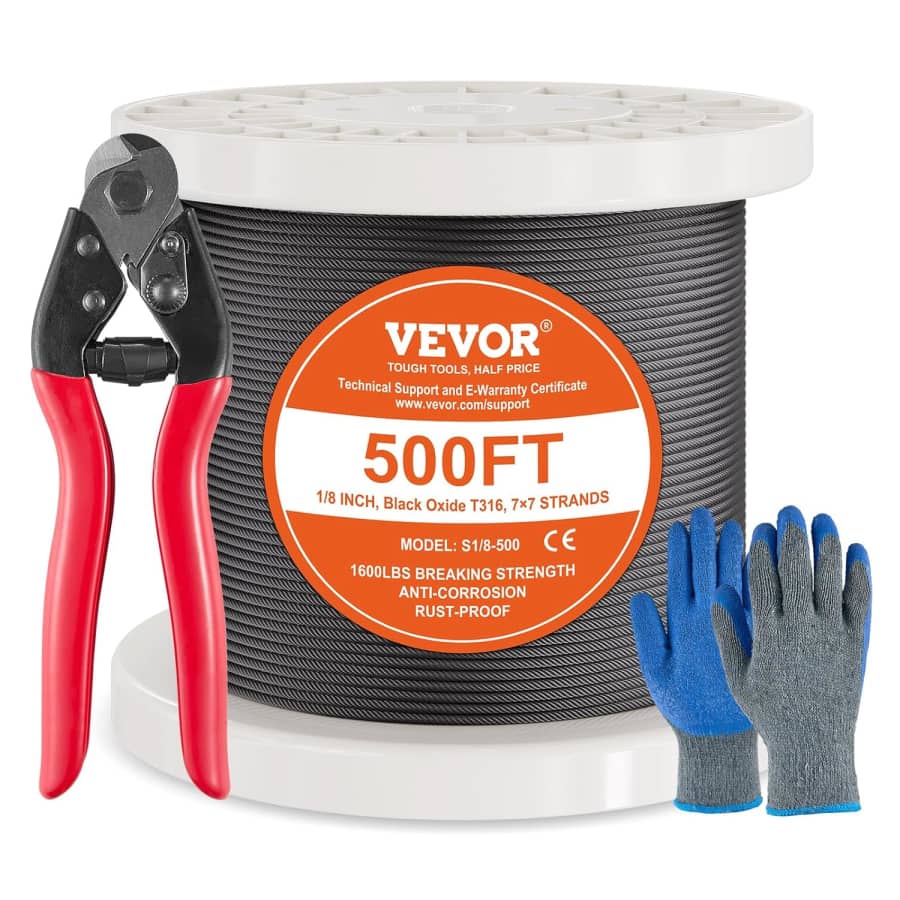 Vevor 1/8 Black Stainless Steel Cable 500-Foot Roll: $67