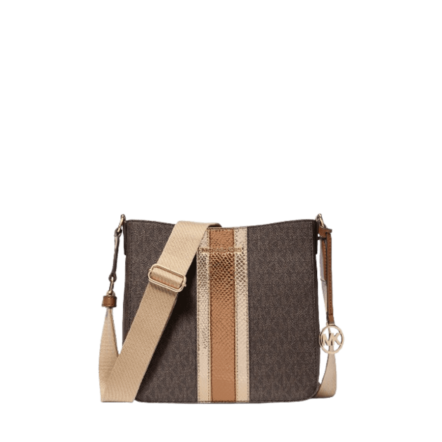 Michael Kors Jet Set Travel Small Signature Logo and Metallic Messenger Bag: $59 Michael Kors Jet Set Travel Small Signature Logo and Metallic Messenger Bag: $59