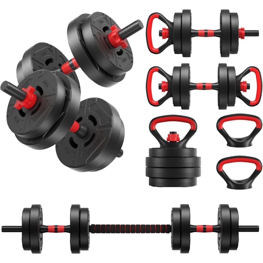 Fitvids 4-in-1 40-lb. Adjustable Dumbbell, Barbell, and Kettlebell Set: $50