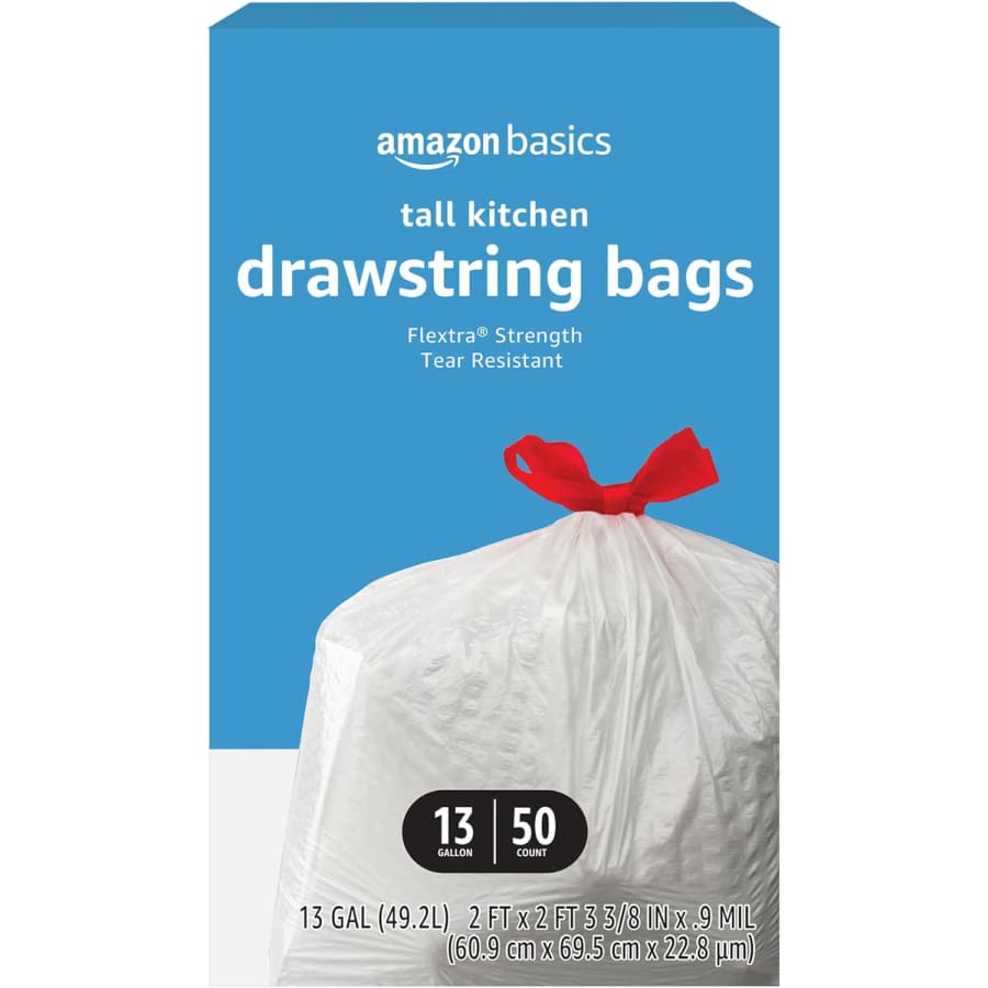 Amazon Basics Flextra-Strength 13-Gallon Trash Bags 50-Pack: $7.90 w/ Subscribe & Save Amazon Basics Flextra-Strength 13-Gallon Trash Bags 50-Pack: $7.90 w/ Subscribe & Save