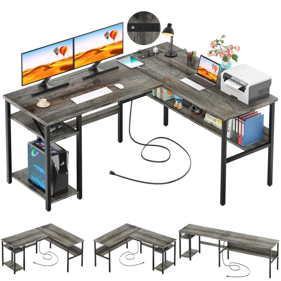 Unikito Reversible L Shaped Desk with Power Outlets: $90