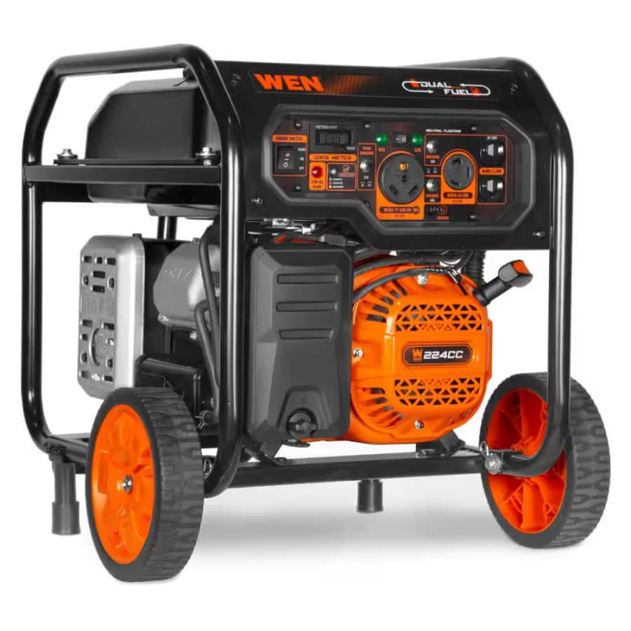 WEN 5,600W Dual Fuel Portable Gasoline Generator / Wheel Kit & Electric Start: $333