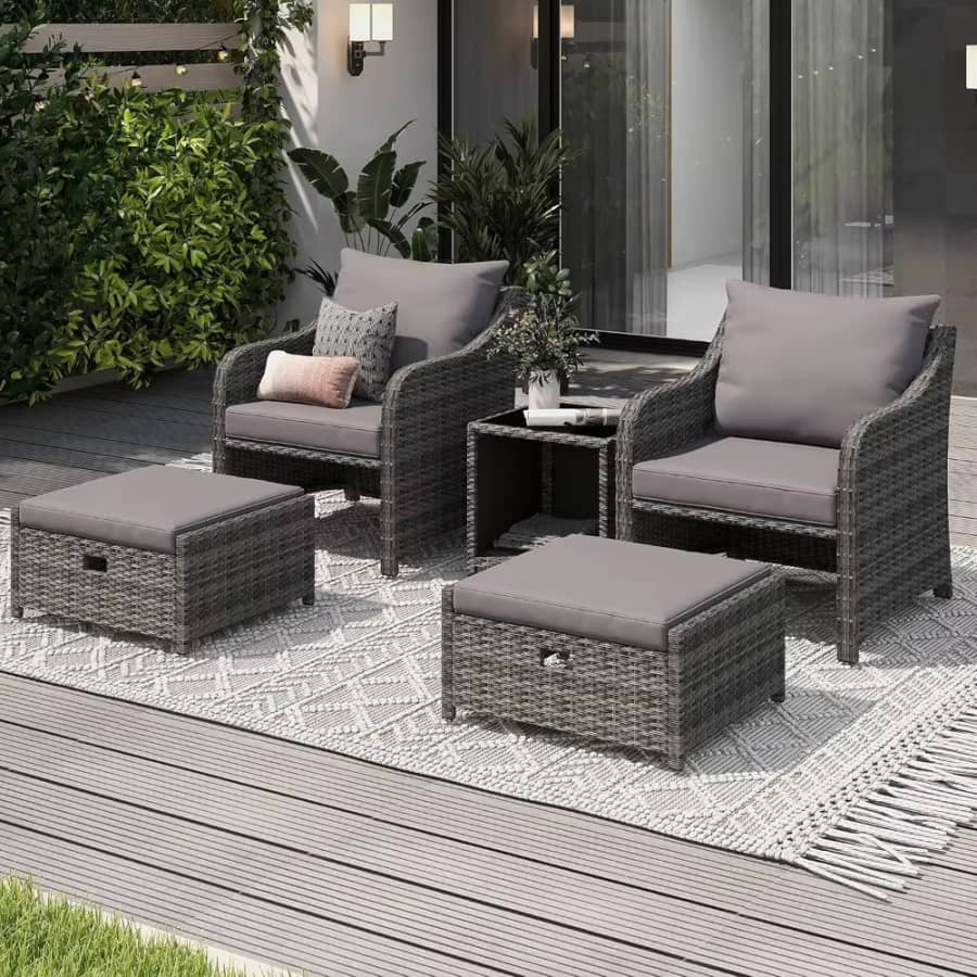 5-Piece All Weather Rattan Patio Furniture Set: $150 5-Piece All Weather Rattan Patio Furniture Set: $150