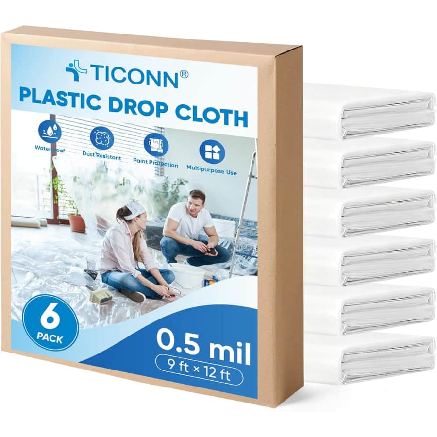 Ticonn 12- x 9-Foot Plastic Drop Cloth 6-Pack: $11.19 Ticonn 12- x 9-Foot Plastic Drop Cloth 6-Pack: $11.19