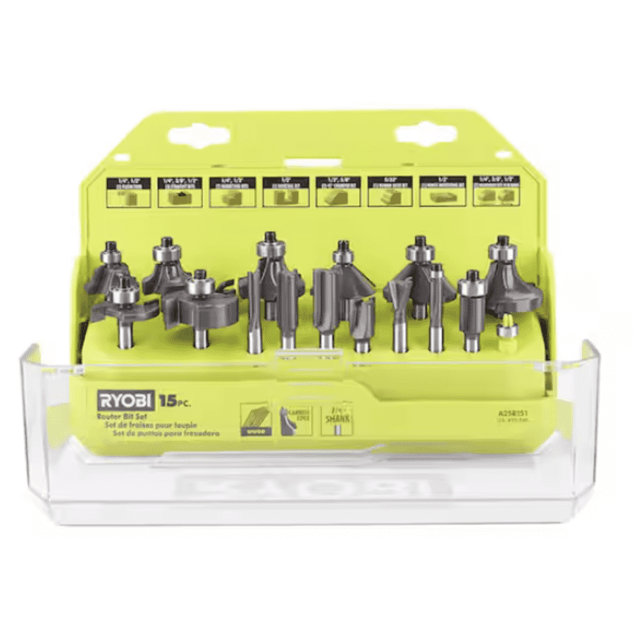 Ryobi 15-Piece Shank Carbide Router Bit Set: $40