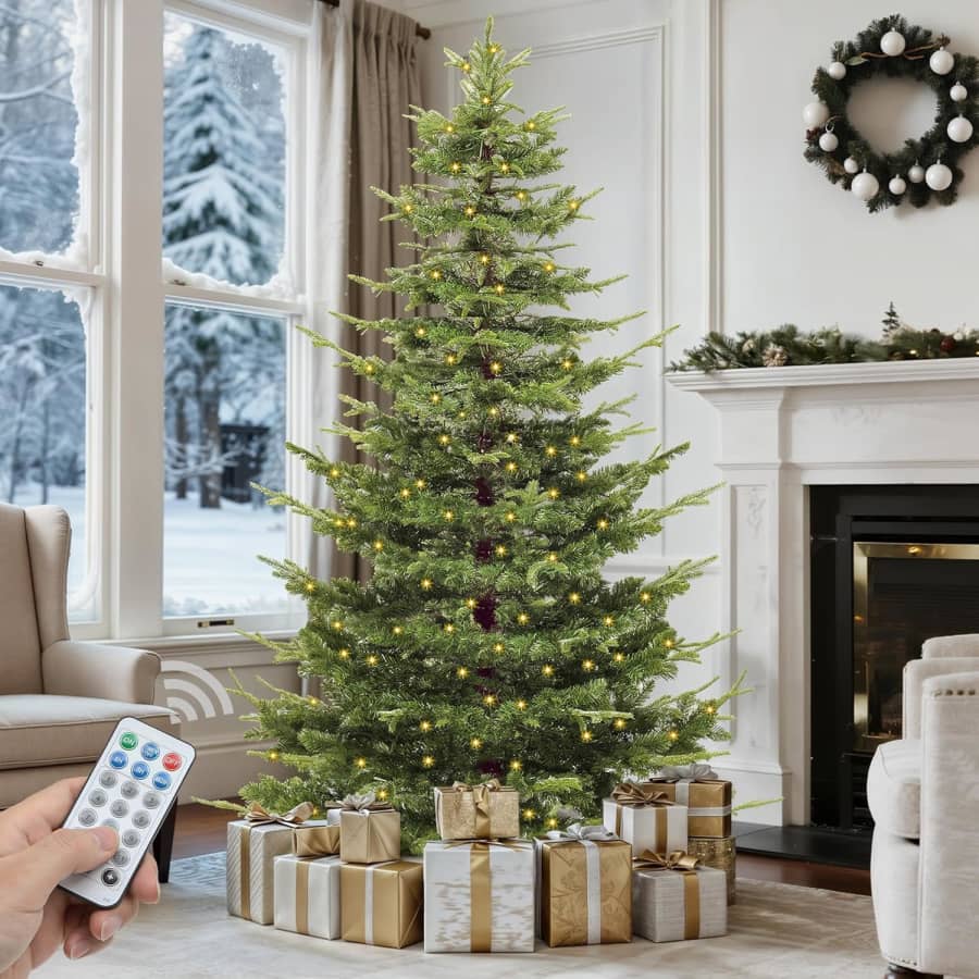 Goobed 6.5-Foot Pre-Lit Aspen Fir Christmas Tree: $113.99