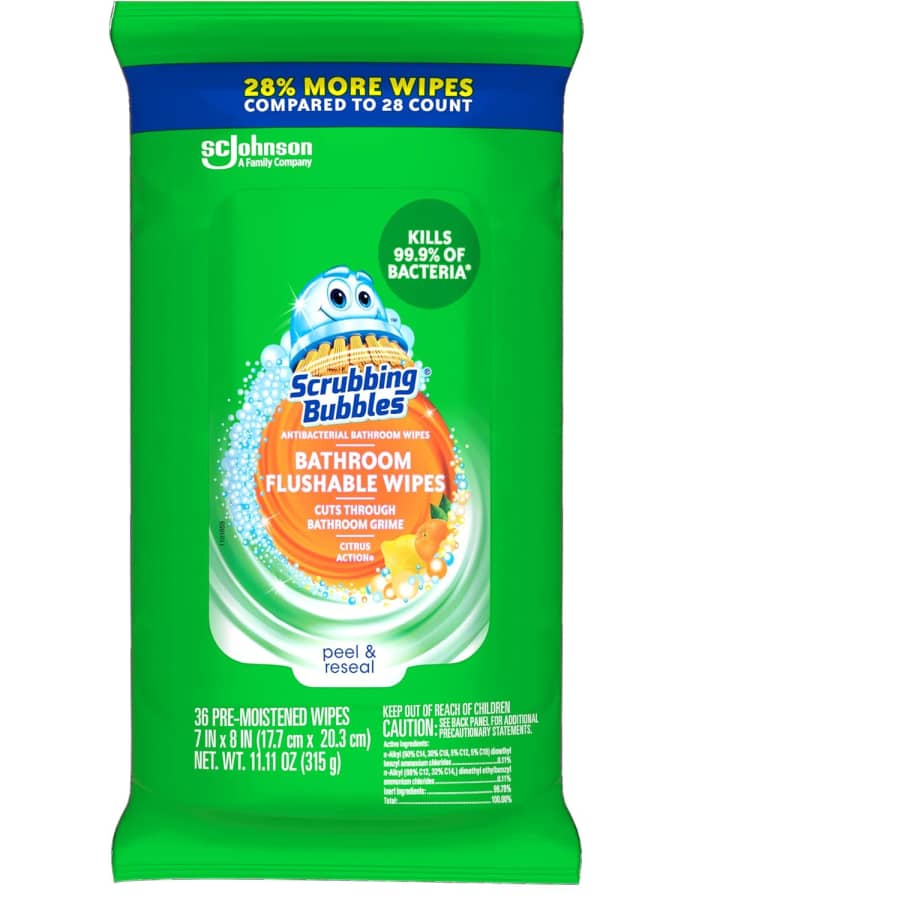 Scrubbing Bubbles Antibacterial Bathroom Flushable Wipes 36ct: $4.55 via Sub & Save