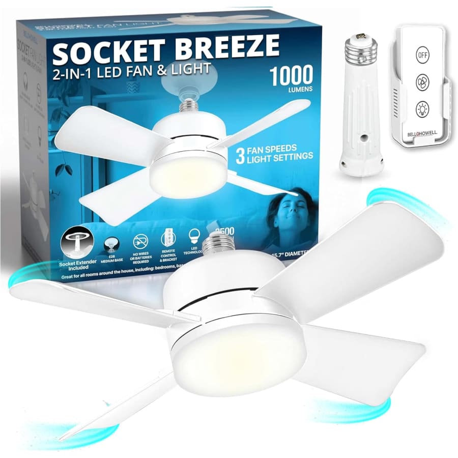 Bell + Howell Bell+Howell Socket Breeze Socket Fan Light: $40 Bell + Howell Bell+Howell Socket Breeze Socket Fan Light: $40
