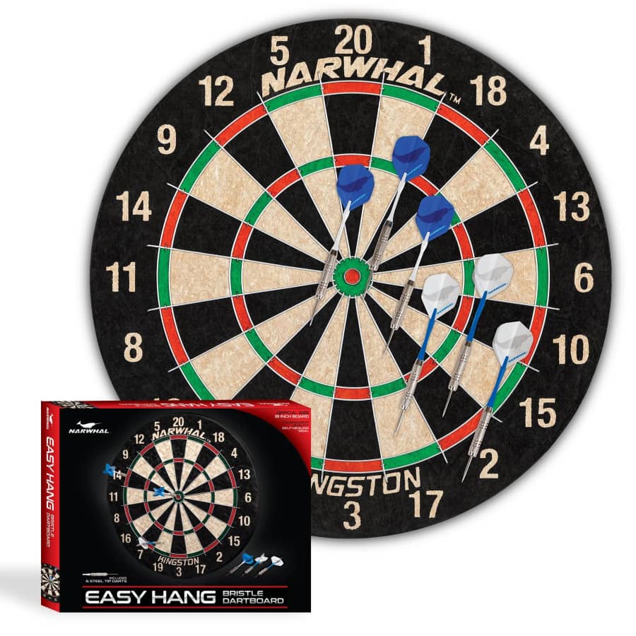 Narwhal Kingston Official Size Bristle Dartboard w/ 6 Steel Tip Darts: $10