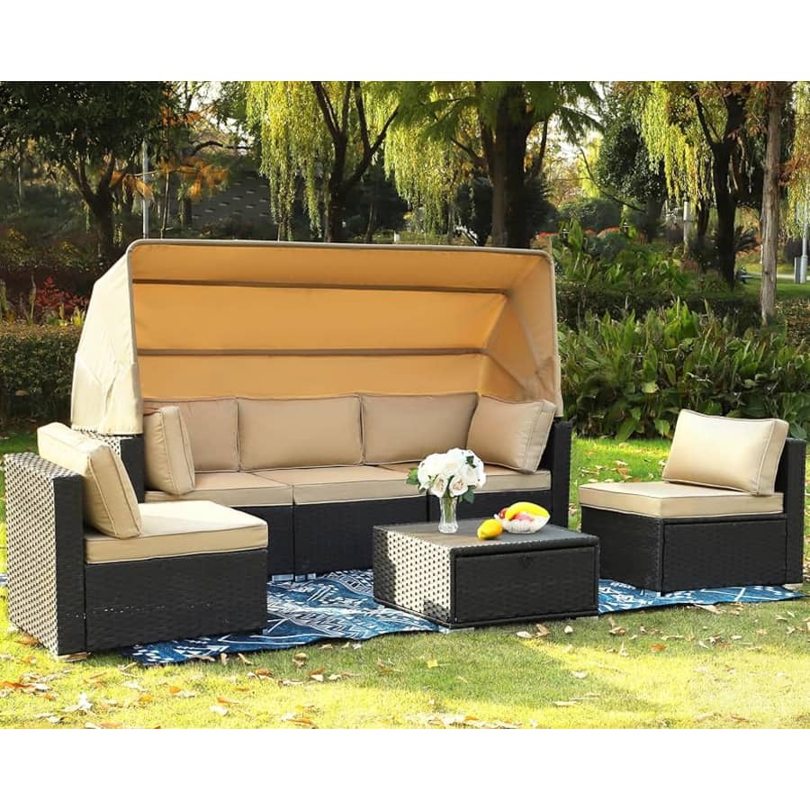 6-Piece Patio Furniture Set w/ Daybed & Retractable Canopy: $238
