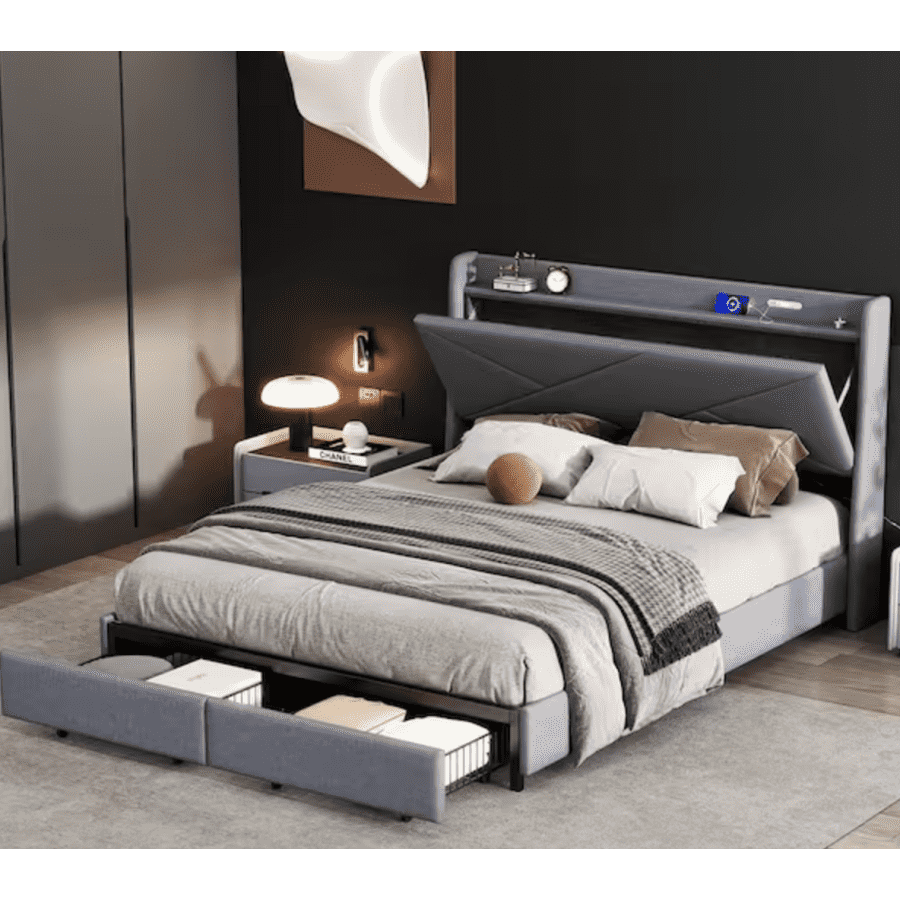 Qualler Queen Platform Bed with LED Lighting: $290
