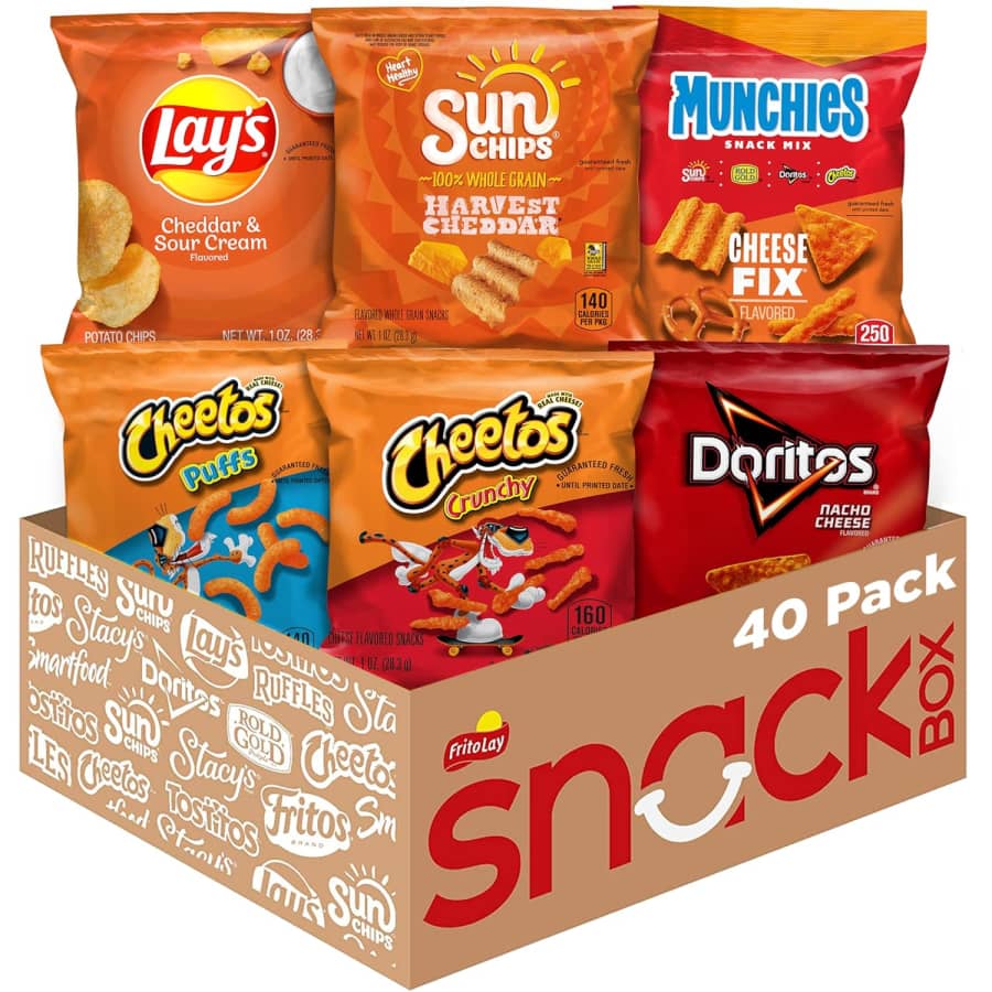 Frito Lay 40-count Cheesy Mix 6 Flavor Variety Pack: $18 via Subscribe & Save Frito Lay 40-count Cheesy Mix 6 Flavor Variety Pack: $18 via Subscribe & Save