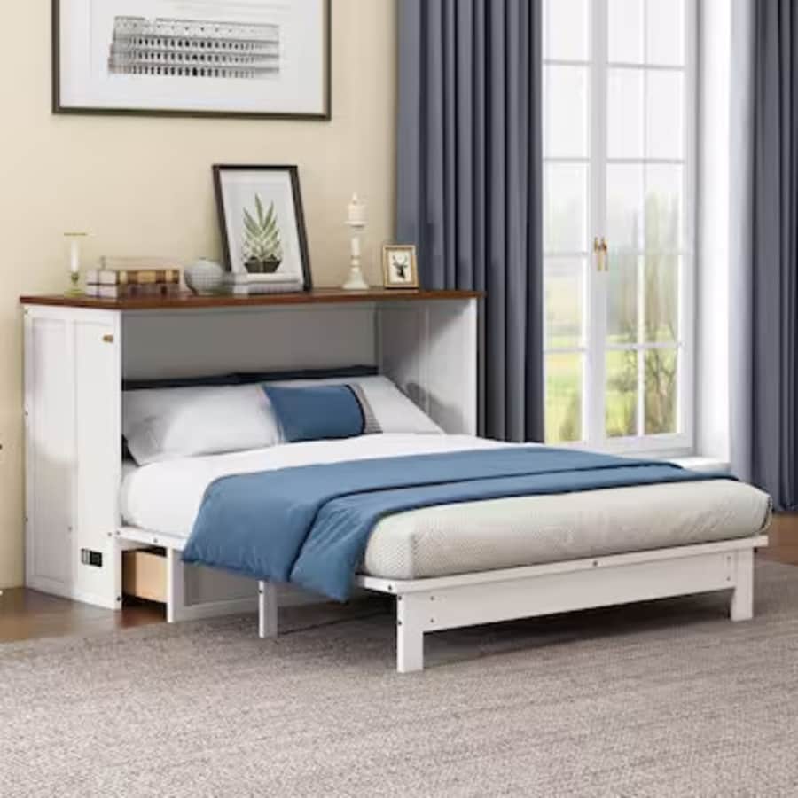Harper & Bright Designs Queen Murphy Bed w/ Drawers & Charging Station: $656