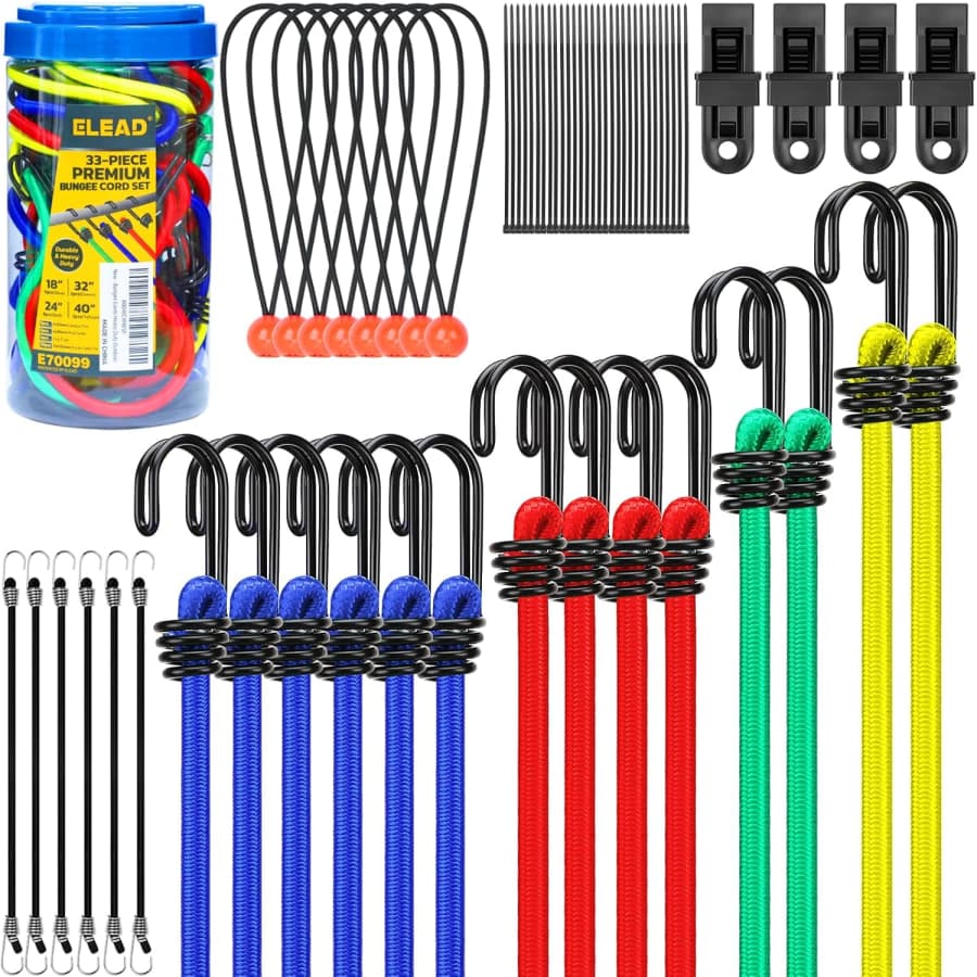 Elead 33-Piece Premium Bungee Cord Set: $11.99