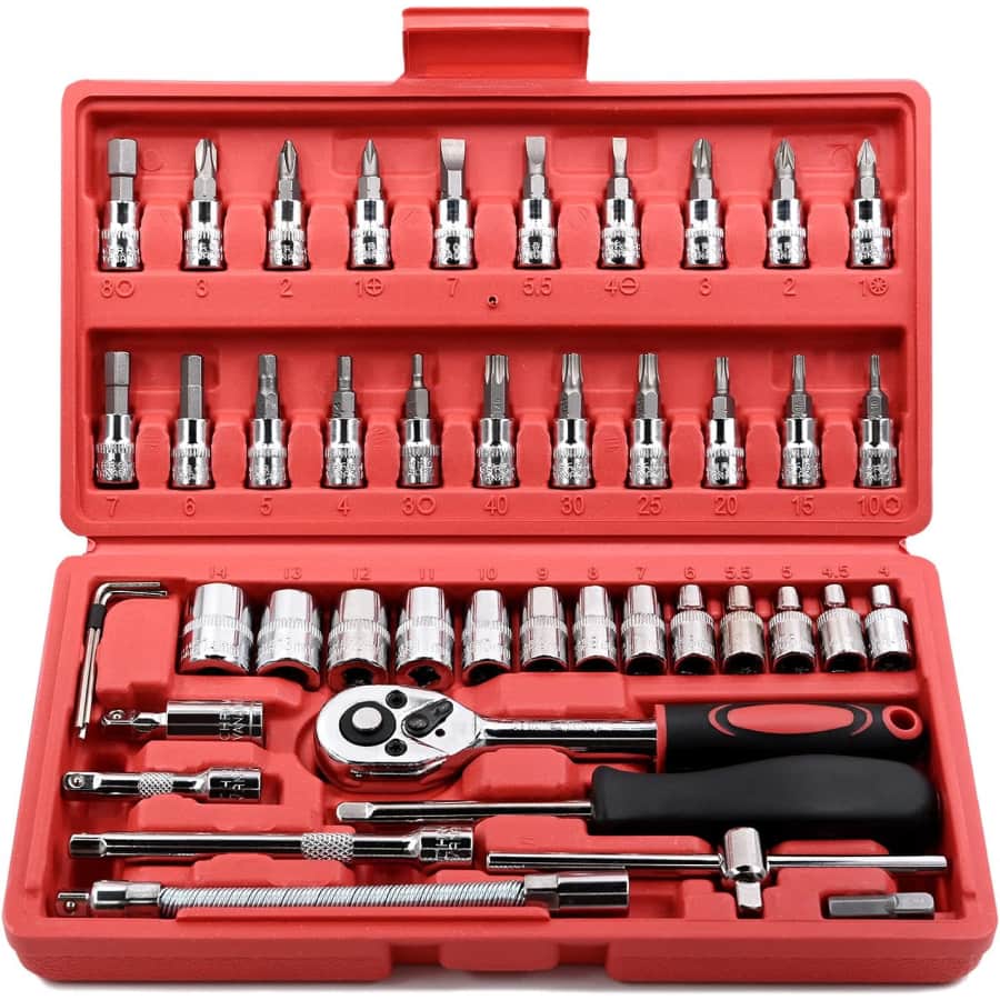 Egofine 46-Piece 1/4" Drive Socket Ratchet Wrench Set: $15 Egofine 46-Piece 1/4" Drive Socket Ratchet Wrench Set: $15