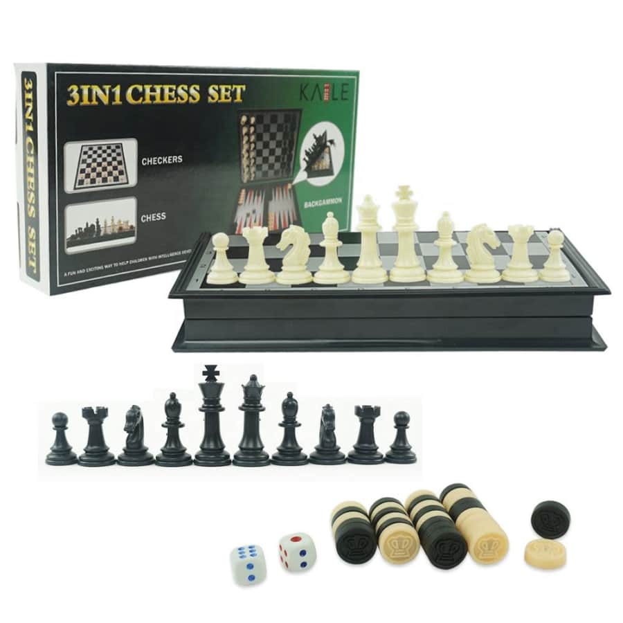 3-in-1 Magnetic Chess, Checkers, & Backgammon Game Set: $10