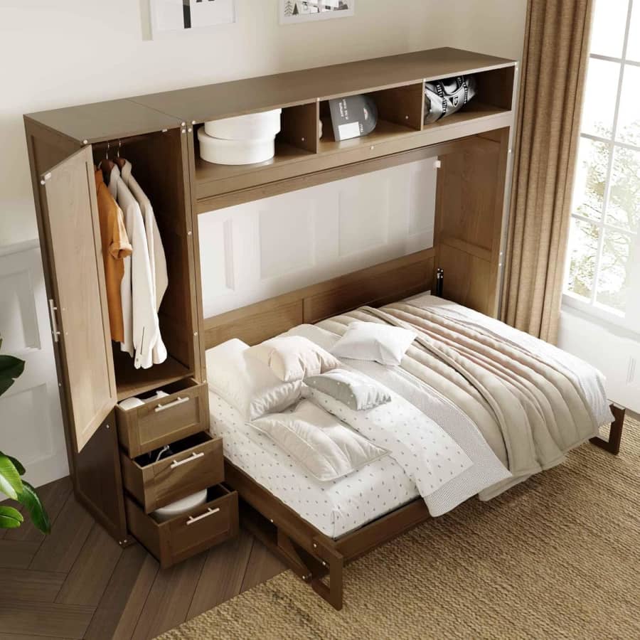 ATY Foldable Full Murphy Bed with Wardrobe and Desk Combo: $698 ATY Foldable Full Murphy Bed with Wardrobe and Desk Combo: $698